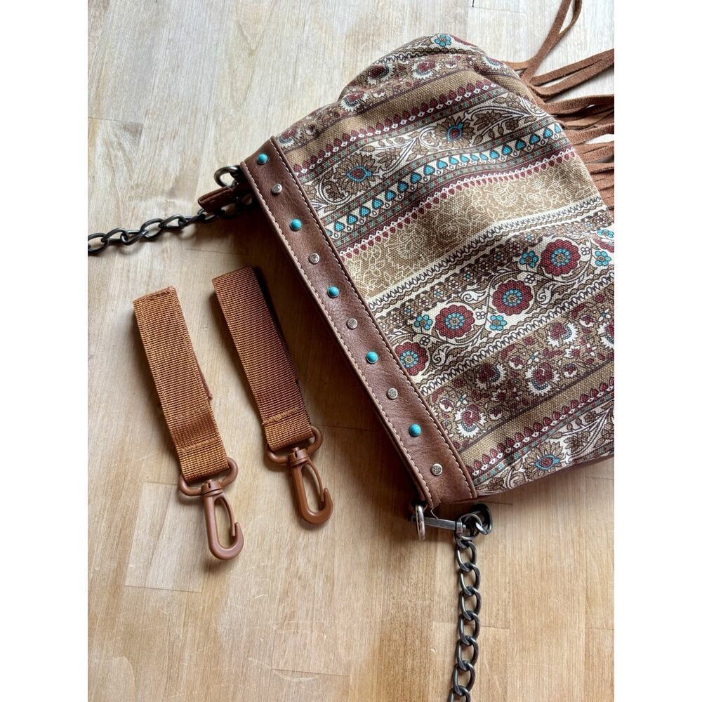 Brown Turquoise Studded Fringe Western Boho Chain Crossbody Shoulder Bag - Picture 2 of 12